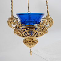 2.7.0345лп/91лп Лампада латунная подвесная с синими камнями в позолоте