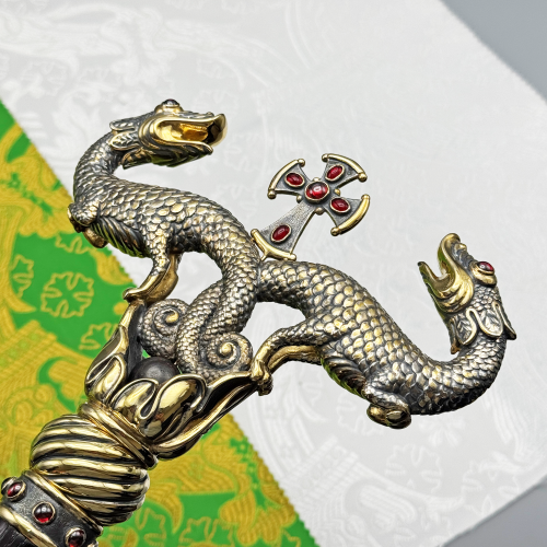 2.7.1699лпр Жезл латунный с красными камнями в позолоте фото 8