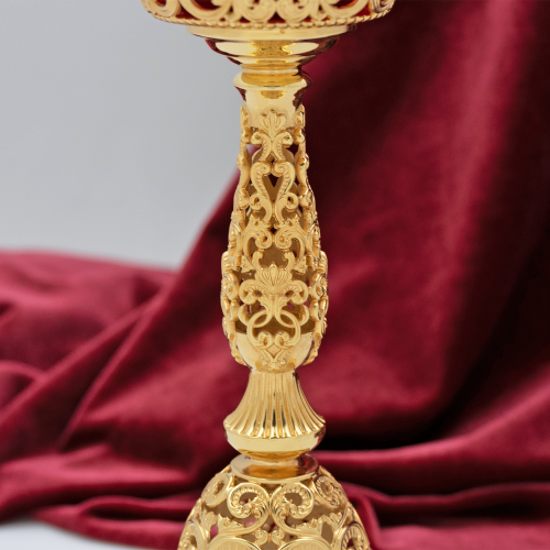 2.7.1596лп Лампада латунная с красными камнями в позолоте фото 2