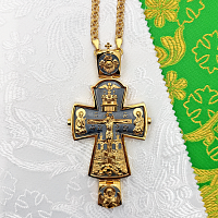 2.10.0408лпр/1лп Крест наперсный латунный с красными камнями и патинированием в позолоте
