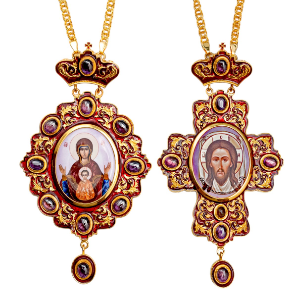 2.7.2745лп-2/1лп-К-М Архиерейский наперсный комплект (Знамение с фиолетовыми камнями с красной эмалью)