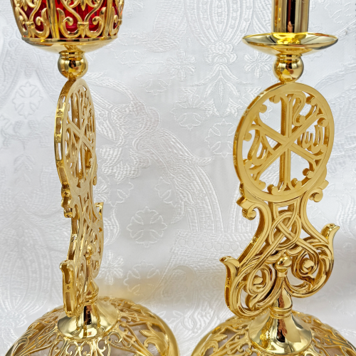 2.7.2645лп-К Набор напрестольный - лампада и подсвечники в позолоте фото 5