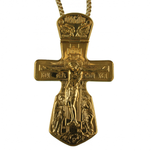 2.10.0022лп/1лп Крест наперсный Голгофа в позолоте с цепью