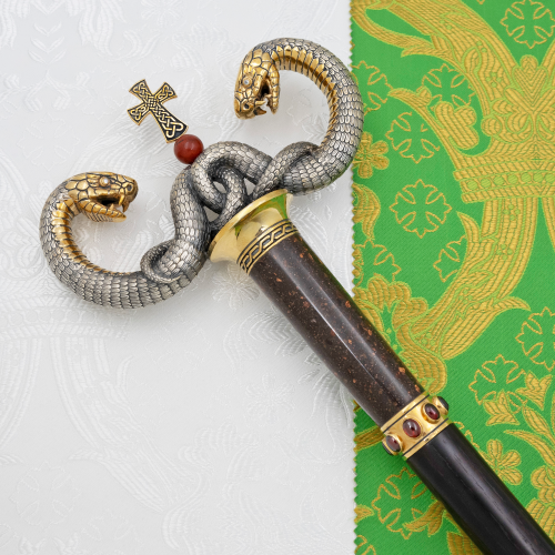 2.7.2443лнпрч Жезл латунный в позолоте и патинированием с натуральными камнями фото 9