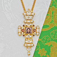 2.10.0463лфэч-2/1л Крест наперсный латунный с красными камнями и эмалью в позолоте