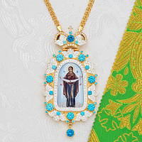 2.7.2514лпф-2/1лп Панагия латунная с голубыми камнями в позолоте