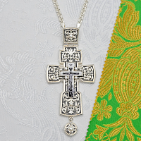 2.10.0733лр-2/1л Крест наперсный латунный с жемчугом в серебрении