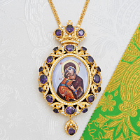 2.7.1554лп-2/1лп Панагия латунная с фиолетовыми камнями в позолоте