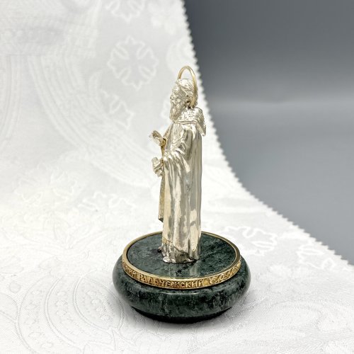 2.13.0063лп Настольная скульптура Сергий Радонежский латунная на подставке из мрамора фото 6