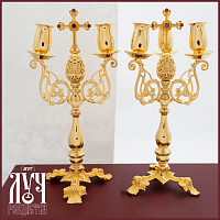 2.7.0964лп-К Комплект дикирий трикирий латунный с красными камнями в позолоте