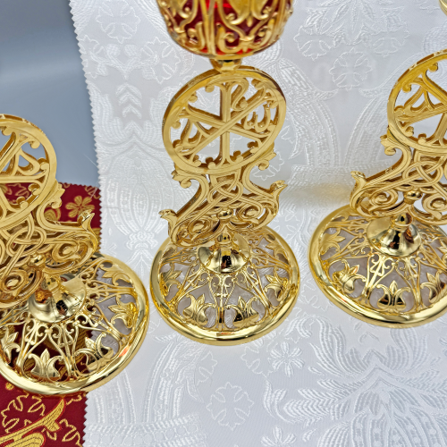 2.7.2645лп-К Набор напрестольный - лампада и подсвечники в позолоте фото 3