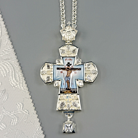 2.10.0492л-18/1л Наперсный крест латунный с белыми камнями в серебрении