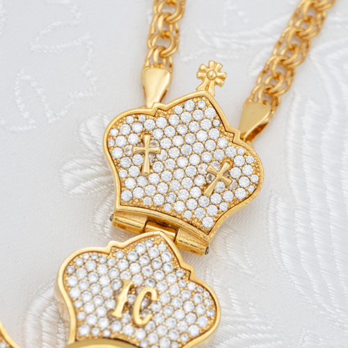 2.7.2334лп-2/1лп-К Архиерейский комплект латунный с белыми камнями в позолоте фото 9