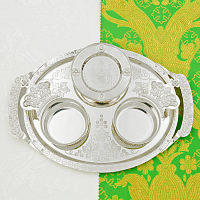 2.7.1303л-К Набор для архиерейской запивки латунный с белыми камнями в серебрении