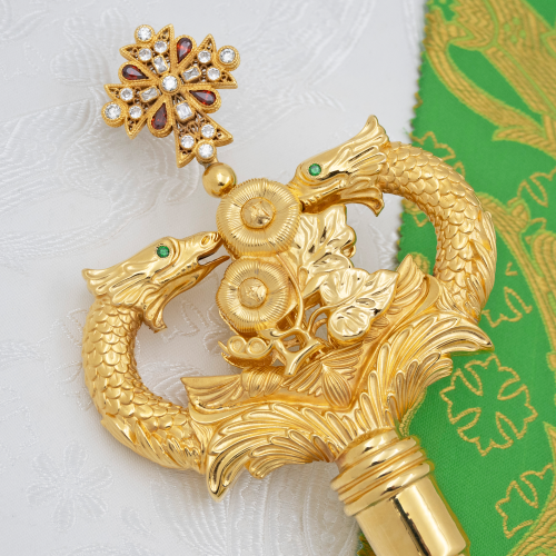 2.7.2889лп Жезл латунный с красными камнями в позолоте фото 7