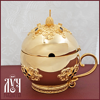 2.7.0527лп Ладанница с ручкой латунная в позолоте со вставками