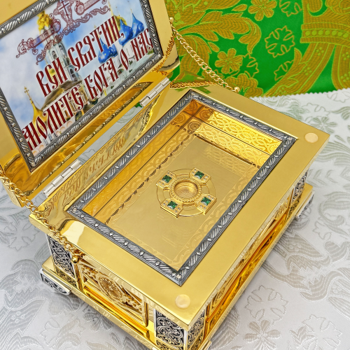 2.7.2619лнпр-2/2813 Ковчег для мощей латунный с натуральными камнями в позолоте фото 8