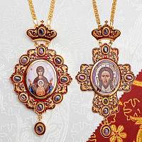 2.7.2745лп-2/1лп-К-М Архиерейский комплект наперсный латунный с фиолетовыми камнями в позолоте 