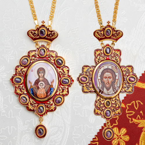 2.7.2745лп-2/1лп-К-М Архиерейский комплект наперсный латунный с фиолетовыми камнями в позолоте 2.7.2745лп-2/1лп-К-М Архиерейский комплект наперсный латунный с фиолетовыми камнями в позолоте