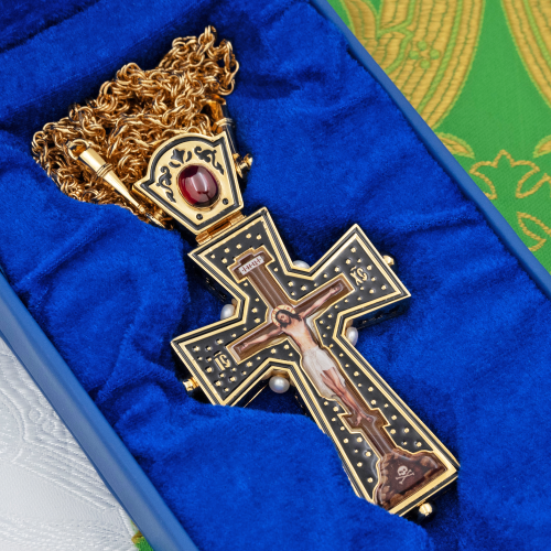 2.10.0581лпэ-2/64лп Крест наперсный латунный с вставками в позолоте фото 6