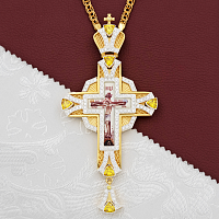 2.10.0598лп-2/1лп Крест наперсный латунный с желтыми камнями в позолоте
