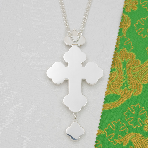 2.10.0225л-2/1л Крест наперсный латунный с белыми камнями в серебрении фото 3 2.10.0225л-2/1л Крест наперсный латунный с белыми камнями в серебрении фото 3