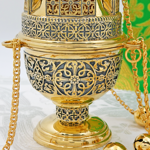 2.7.2642лпр Кадило латунное с красными камнями в позолоте фото 3