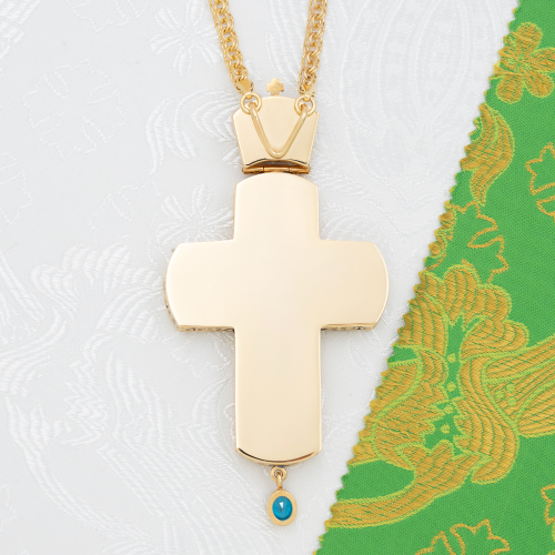 2.10.0548лпр-2/1лп Крест наперсный латунный с голубыми камнями в позолоте фото 3 2.10.0548лпр-2/1лп Крест наперсный латунный с голубыми камнями в позолоте фото 3