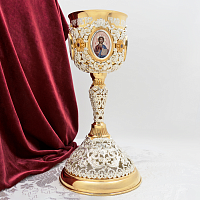 2.7.2790клп-18 Потир комбинированый на 0.75л с красными камням и деколью в позолоте