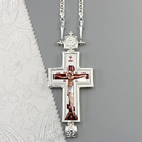 2.10.0398л-2/64л Крест наперсный латунный с белыми камнями в серебрении