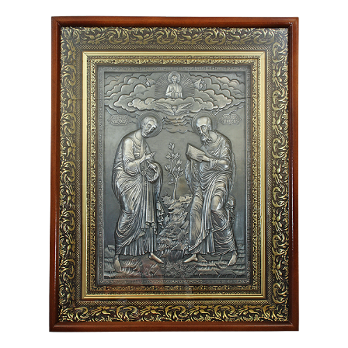 2.14.0083 Икона настенная серебряная - Святые Первоверховные Апостолы Петр и Павел