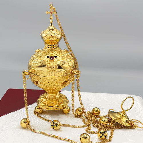 2.7.0387лп Кадило латунное с красными камнями в позолоте