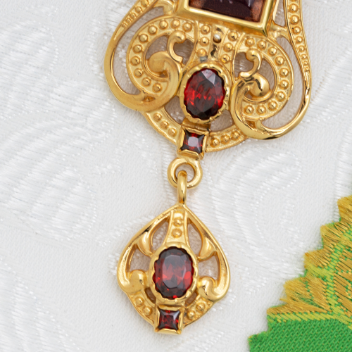 2.7.1591лп-2/1лп-К Архиерейский наперсный комплект латунный с красными камнями в позолоте фото 12
