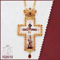 2.10.0055лп-2/1лп Крест латунный с красными камнями в позолоте