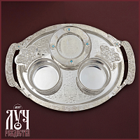 2.7.1303л-К Набор для архиерейской запивки латунный с голубыми камнями в серебрении