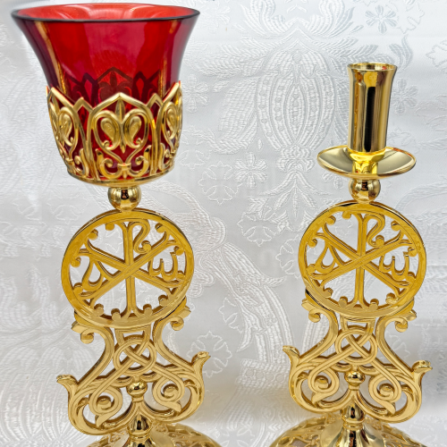 2.7.2645лп-К Набор напрестольный - лампада и подсвечники в позолоте фото 4