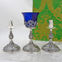 2.7.2669лр-К Напрестольный комплект латунный с фиолетовыми камнями в серебрении