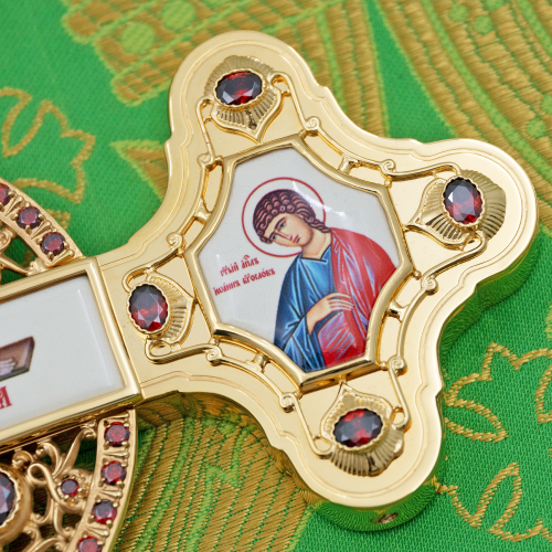 2.7.0834лп Напрестольный латунный крест с красными камнями в позолоте фото 6 2.7.0834лп Напрестольный латунный крест с красными камнями в позолоте фото 6