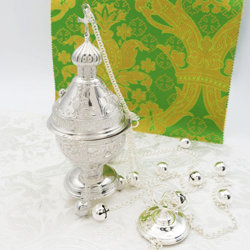 2.7.2618л Кадило латунное с белыми камнями в серебрении 2.7.2618л Кадило латунное с белыми камнями в серебрении