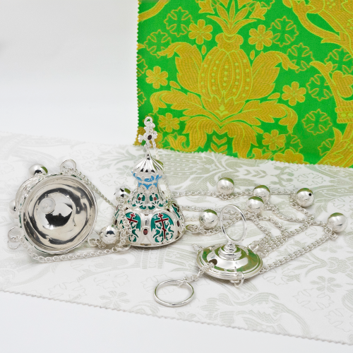 2.7.1151лэ Кадило латунное с эмалью в серебрении фото 2