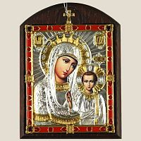 2.79.0040 Икона автомобильная Образ Божией Матери  Казанская в деревянной рамке и литографией