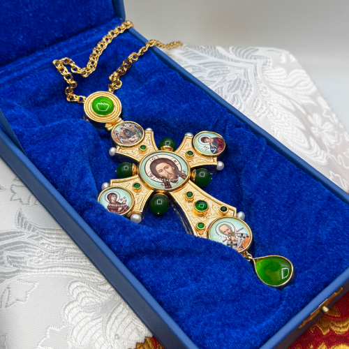 2.10.0572лнпэ-2/1лп Крест наперсный с натуральными камнями фото 2