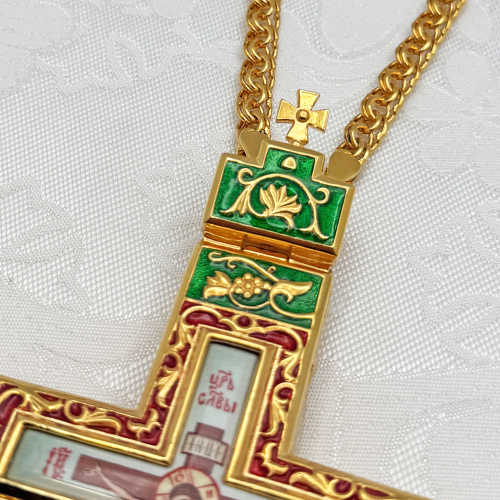 2.10.0541лпэ-2/1лп Крест наперсный латунный с эмалью в позолоте фото 9