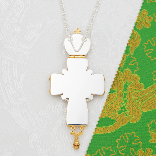 2.10.0550лфэ-2/1л Крест наперсный латунный с красными камнями и эмалью в позолоте фото 6