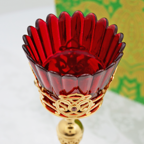 2.7.2656лп Лампада настольная латунная с красными камнями в позолоте фото 7