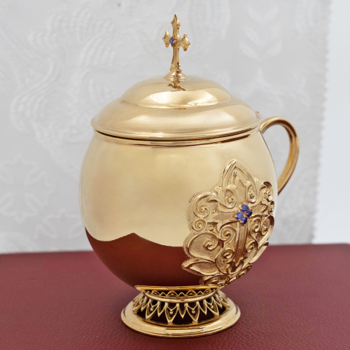 2.7.0684лп Ладанница латунная в позолоте с фиолетовыми камнями фото 5 2.7.0684лп Ладанница латунная в позолоте с фиолетовыми камнями фото 5