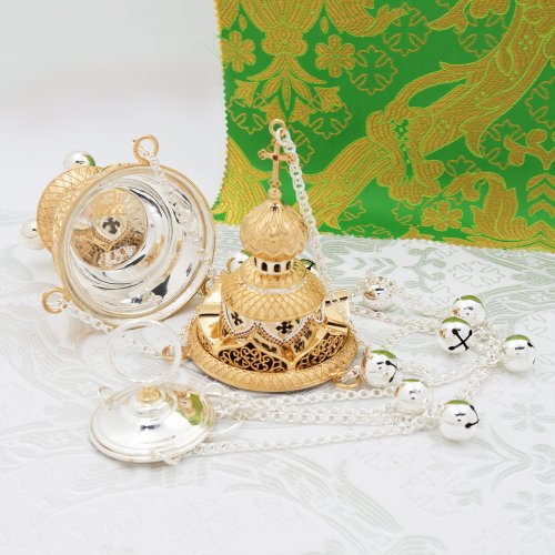 2.7.1129лф Кадило латунное с красными камнями в серебрении и фрагментальной позолотой фото 8 2.7.1129лф Кадило латунное с красными камнями в серебрении и фрагментальной позолотой фото 8