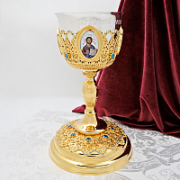 2.7.1159лп-2 Потир на 0,75 литра с голубыми камнями в позолоте