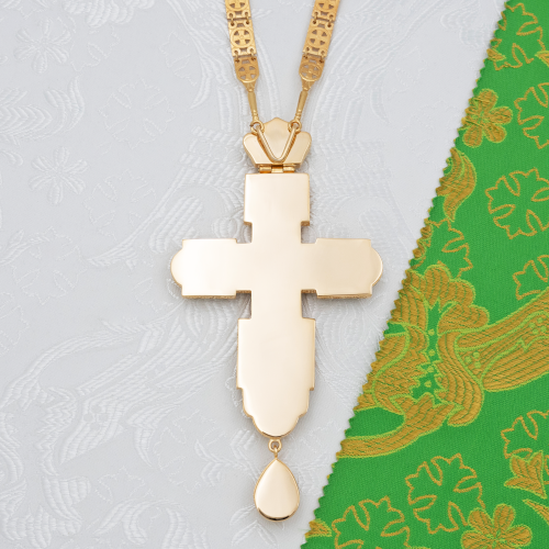 2.10.0085лп/39лп Крест наперсный латунный с красными камнями в позолоте фото 6