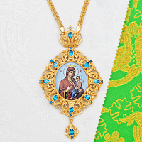 2.7.1591лп-2/1лп Панагия латунная с голубыми камнями в позолоте